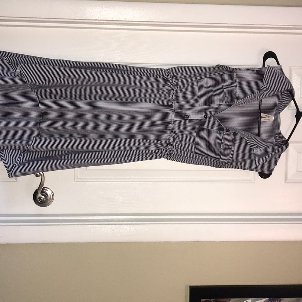 Striped navy and white high low dress